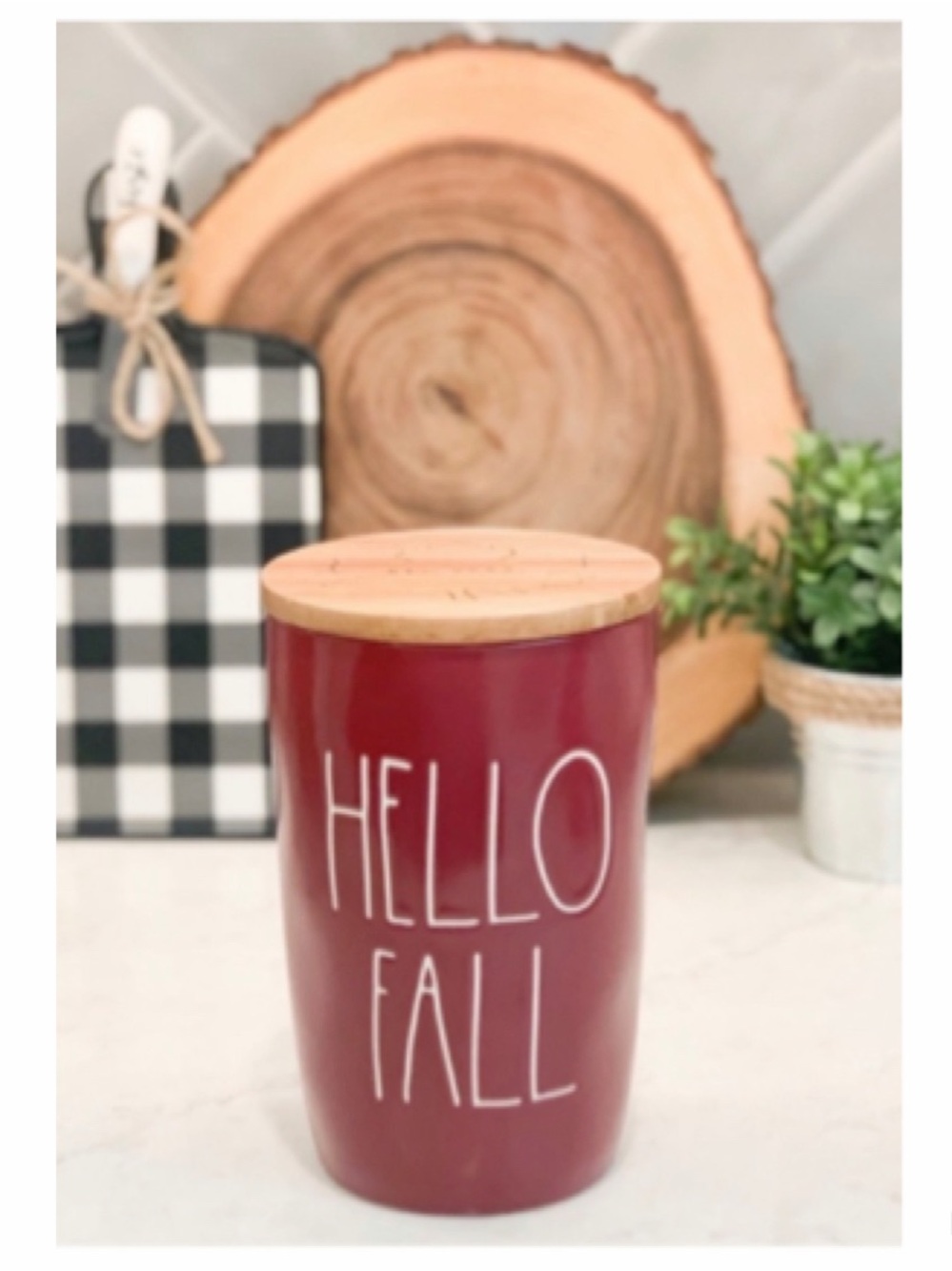 NEW Rae Dunn Hello Fall Burgundy Cellar Canister with Wood Lid 🍁🍂